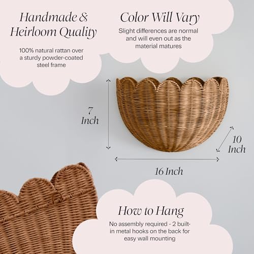 BEBE BASK Scalloped Wicker Wall Basket - The Original - 16 x 10 x 7 In