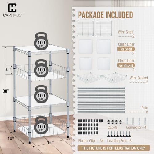 Fencer Wire NSF 2 to 4 Tier Stackable Wire Shelving Unit w/Baskets & Line...