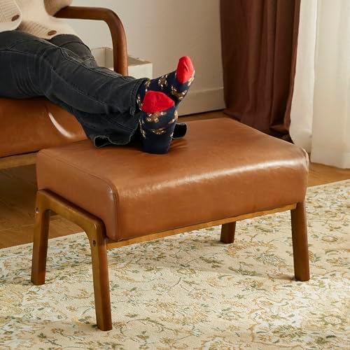 Glitzhome 15.5"(H) Footrest Stool Set of 2, Leatherette Ottoman, Accent ...