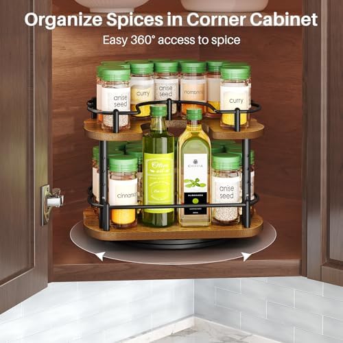 SNTD Spice Organization for Cabinet, Lazy Susan Spice Rack, 10 in, Black