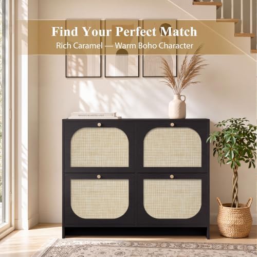 Nicetree Rattan Shoe Cabinet for Entryway, 9.5" Ultra-Thin Narrow Shoe R...