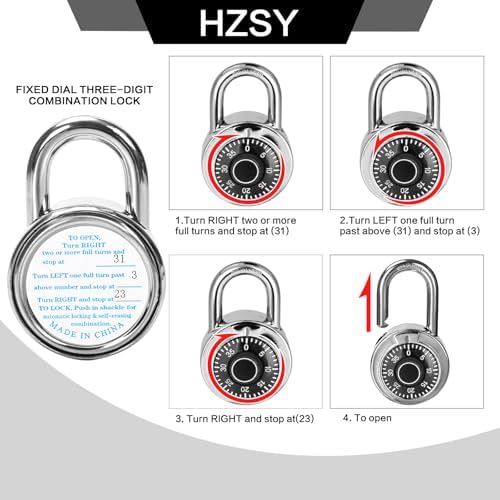 Combination Padlock 24 Pack, Black Dial with Preset 3-Digit Code
