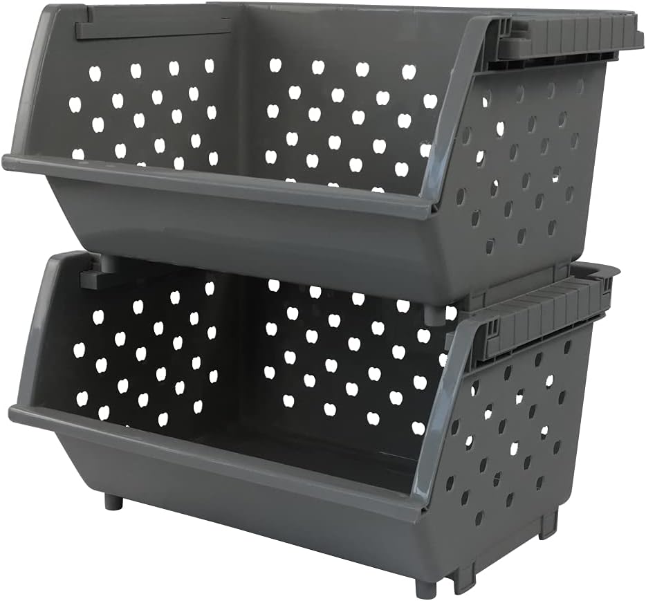 Begale 3-Pack Gray Plastic Stackable Detachable Storage Bin