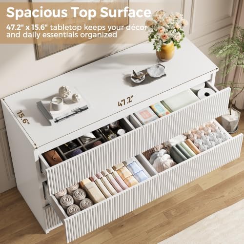 Jocoevol 6 Drawer Fluted Dresser, Modern Chest of Drawers for Bedroom with Hi...