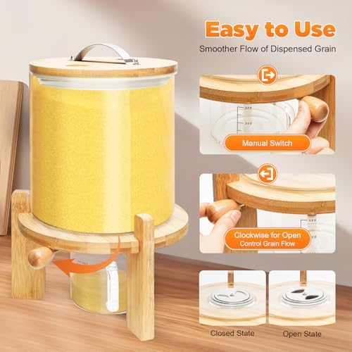Rice Dispenser, Glass Cereal Storage Container, Grain Dispenser Glass Bucket,...