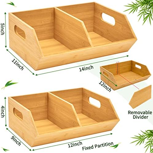 2 Set Bamboo Storage Bin, Pantry Organization and Storage Baskets, Kitchen Or...