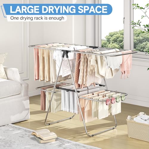 APEXCHASER Clothes Drying Rack with 4 Wings, Stainless Steel Drying Rack Clot...