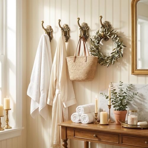 Antique Gold Vintage Coat Hooks，Heavy Duty Wall Mounted，Vintage Hooks for Wal...
