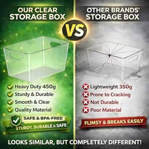 6 Pack Clear Plastic Storage Bins, Kitchen&Pantry Organizer Large