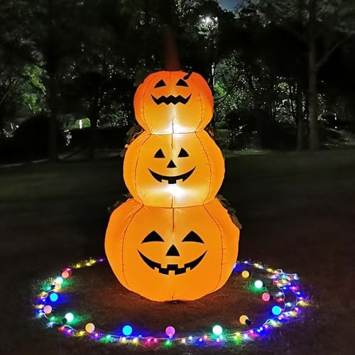 6FT H Halloween Inflatable Stacked Pumpkins Blow up Pumpkin Stacked with Buil...