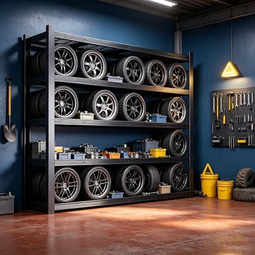 84" H Heavy Duty Wire Garage Shelving, 5-Tier Adjustable Industrial Meta...