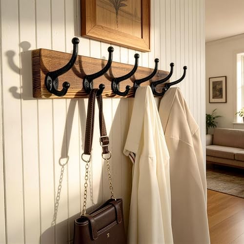 WEBI Rustic Coat Rack Wall Mount,24" Long 6 Cast Iron Coat Hooks Wall Mo...