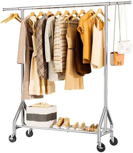 HYSEYY Heavy Duty Clothes Rack Load 450 LBS, Metal Garment Rack, Standing Rol...