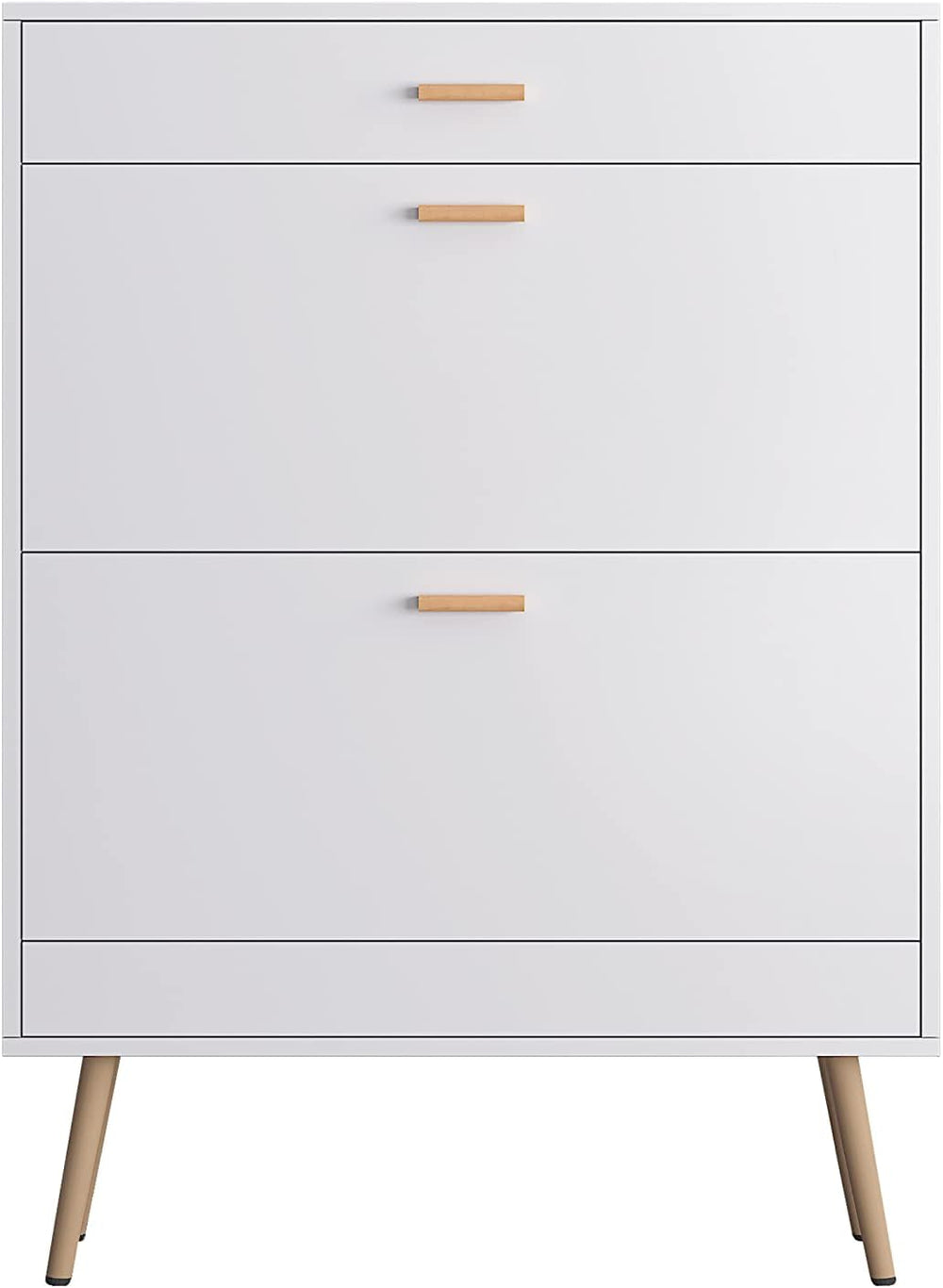 White Shoe Cabinets with 2 Flip Drawers, Tipping Bucket 2-Tier 16 Pairs Shoe ...