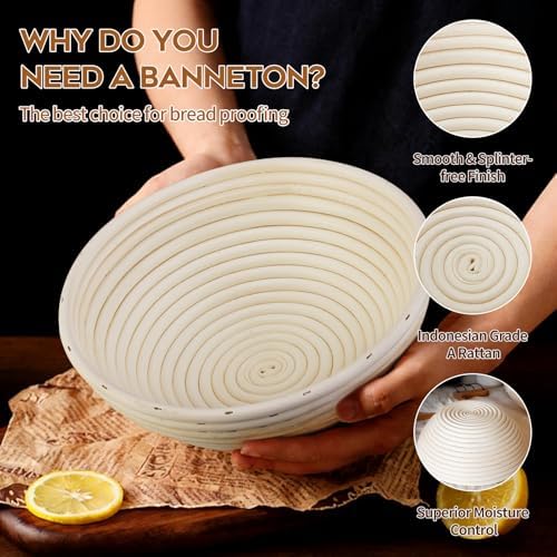 Dimpola Sourdough Baking Kit with Two 9 Inch Banneton Proofing Baskets, Dough...