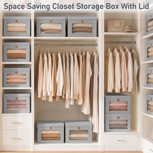 DIMJ Storage Bins with Lids - 6 Pack Front Opening Stackable Fabric Storage B...