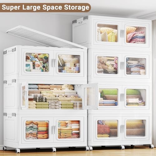 BROVIEW 880 Qt Extra Large Stackable Storage Bin with Lids, 4 Pack White