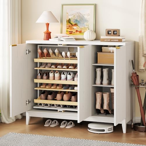 Vlsrka Shoe Storage Cabinet with Fluted Doors and Adjustable Shelves
