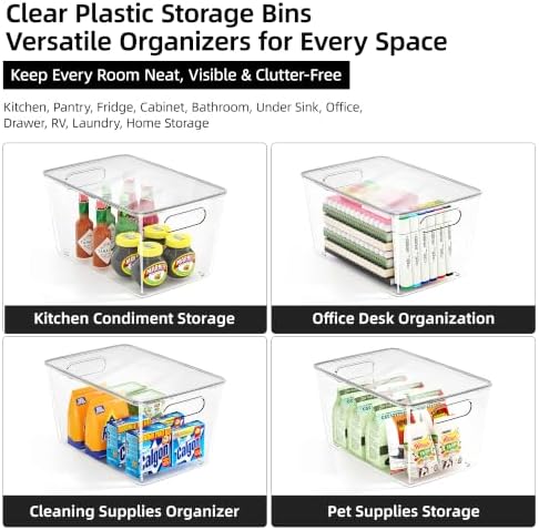 8 Pack Clear Plastic Storage Bins with Lids Stackable, XLarge