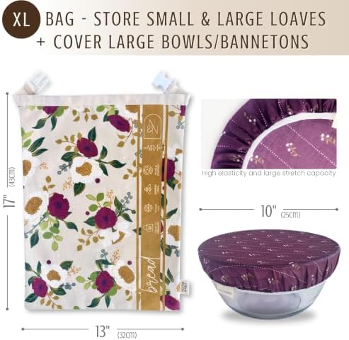 Nectar & Nest Beeswax Bread Bags for Sourdough & Bowl Cover Baker Set