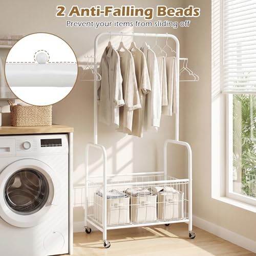 GIANTEX 35" Clothes Rack with Storage Basket,Heavy-Duty Clothing Rack wi...
