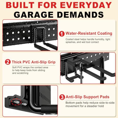 Garage Tool Organizer Wall Mount 49.5 inches with 10 Adjustable Heavy-Duty Ho...