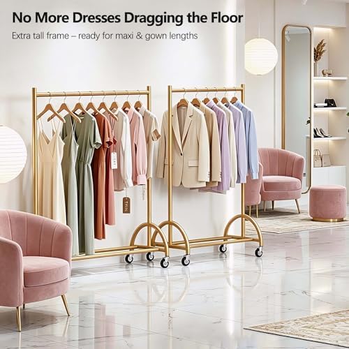 MISSLO Heavy Duty Clothing Rack with Wheels Rolling Clothes Racks for Hanging...