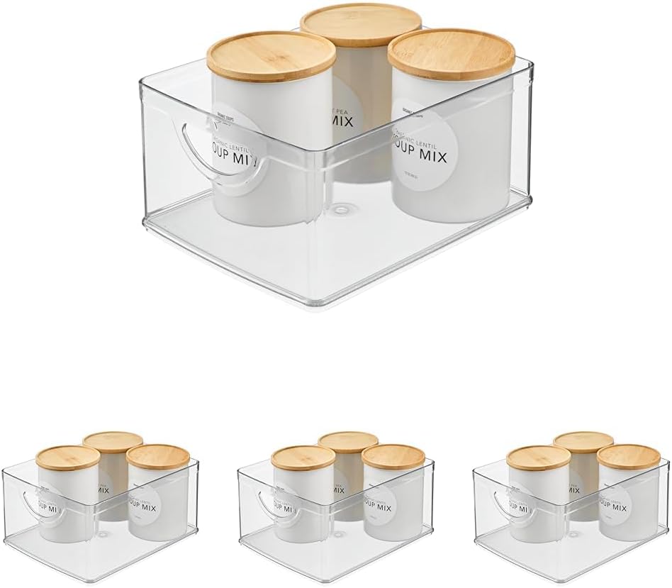 iDesign Plastic Stackable Kitchen Cabinet Storage Bin with Handles - Clear Pa...