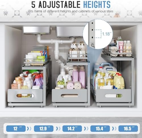 Under Sink Organizer Upgrade To Professional Rails,2-Tier Dual Pull Out Cabin...