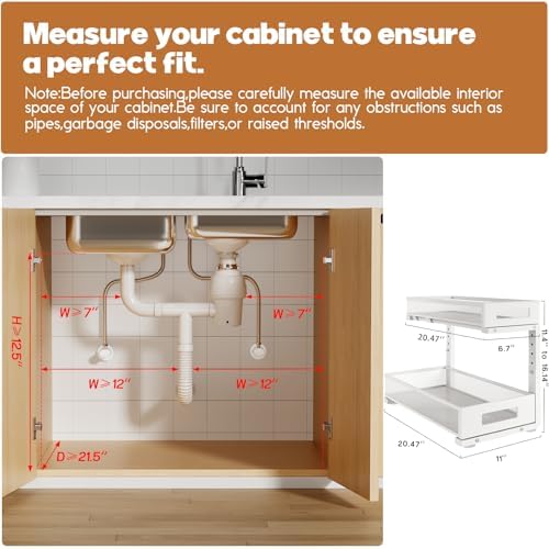 2 Pack 20.47IN Depth Under Sink Storage Organizer, Large 2-Tier Elegant Mesh ...