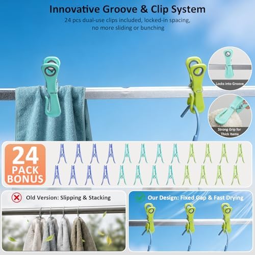 Foldable Laundry Rack with 6 Shoe Holders 24 Clothespins
