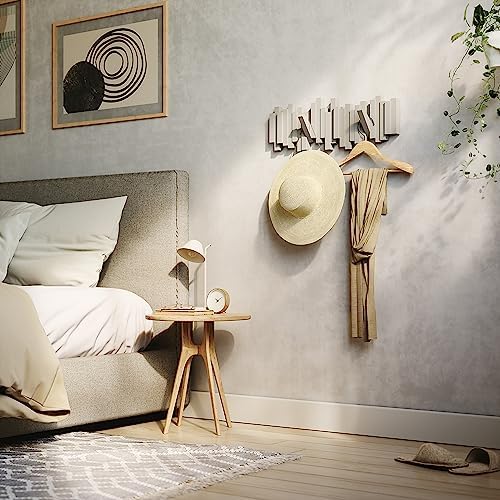 Umbra Sticks Wall Mount Coat Rack, 5 Hook Retractable Pegs, Grey