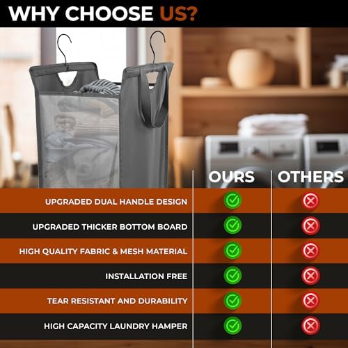 ALCOVA 2 Pack Hanging Laundry Hamper, 59L Over the Door Laundry Bag, Grey