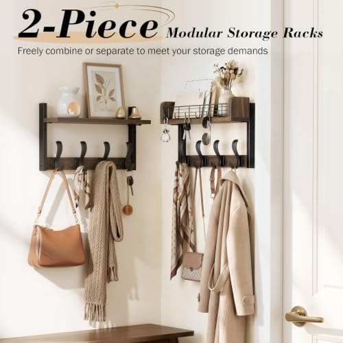 Delamu 32" Coat Rack with Shelf, 4 in 1 Coat Hanger Wall Mount with Shel...