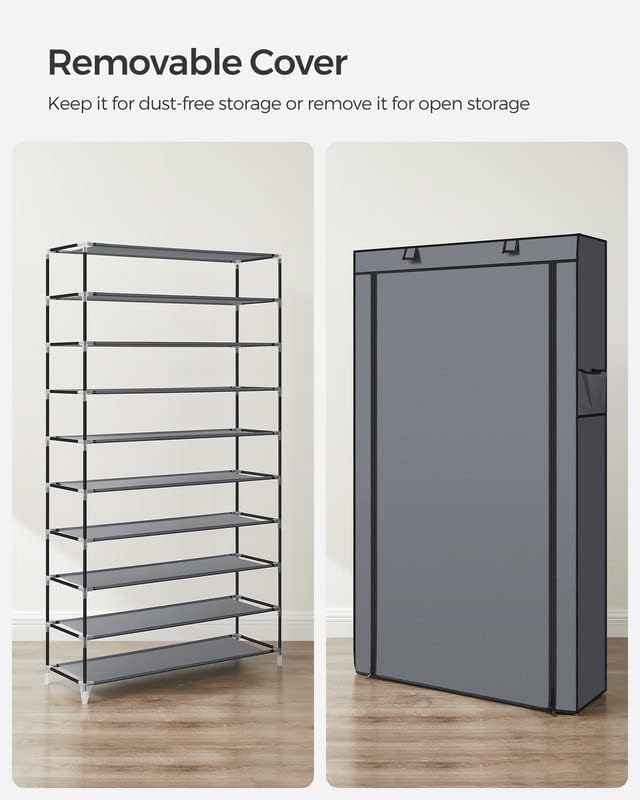SONGMICS 10-Tier Shoe Rack with Cover, Shoe Storage Cabinet for 40-50 Pairs