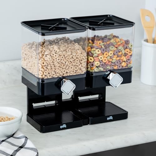 ZevrO Dry Food & Cereal Dispenser, 4.4 Cups, Black, Compact Dual