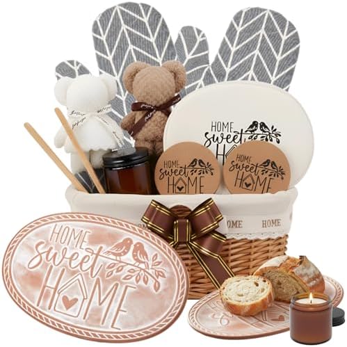 Bread Warmer Basket with Terracotta Stone, Wicker Bread Basket Gift Set