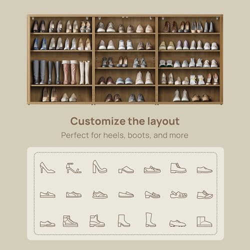 SICOTAS 96.8" Wide Tall Rattan Shoe Storage Cabinet for Entryway with Doors
