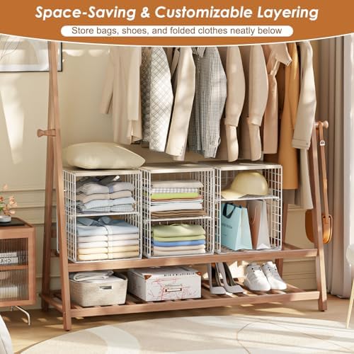 4-Tier Stackable Closet Organizers and Storage, Adjustable Dividers & Woo...
