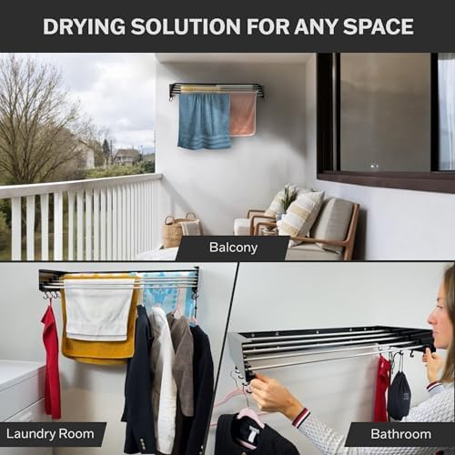 Foldable Wall Mounted Drying Rack - 31.5” Wide, 13.2 Ft Drying Space, 5 Alumi...