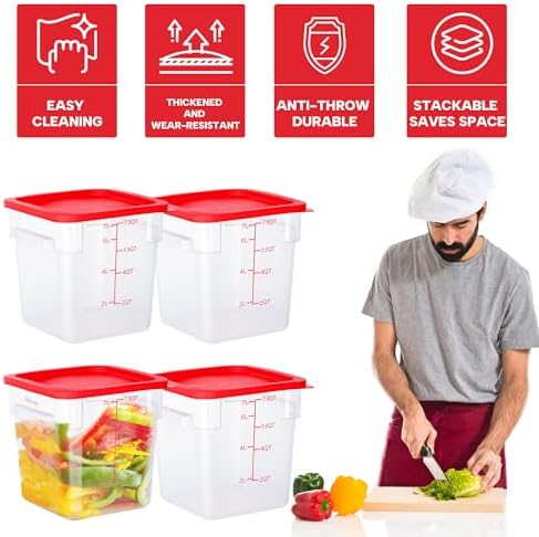 BIEAMA 4 Pack 8 Qt Square Food Storage Containers with Lids, NSF, Clear