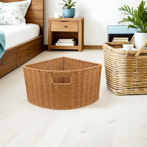 Woven Triangle Corner Storage Basket with Handles Shelf Laundry Basket