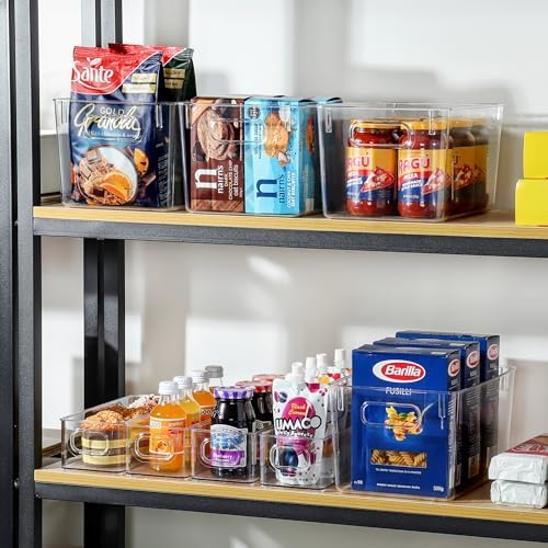 Qilinba Clear Storage Bins 8 Pack for Pantry Organizers, 4 Large Plastic Pant...