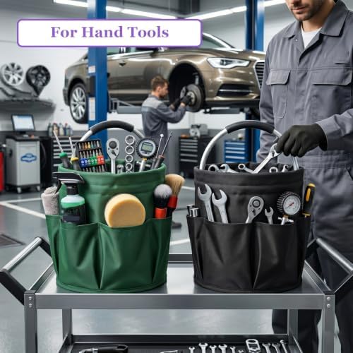 2PCS Collapsible Cleaning Caddy, 17L Tool Bag with 6 Pockets, Green + Black