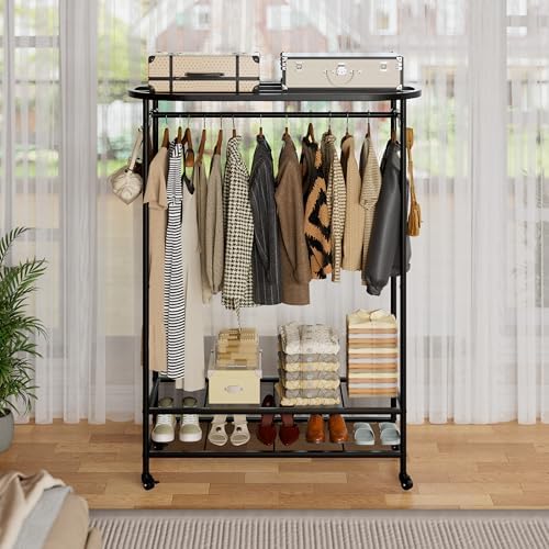 BACEKOLL Clothes Rack with Cover Heavy Duty Rolling Portable Closet 380LBS