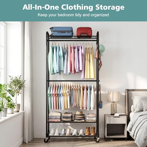 Luxspire Clothes Rack 3-Tier Portable Freestanding Closet with Shelves