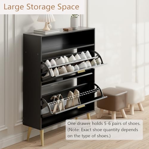 LYNSOM Entryway Shoe Cabinet Set of 2 with 2 Flip Drawers and Open Storage, B...