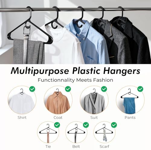 HOUSE DAY Heavy Duty Plastic Hangers 24 Pack - Thick Black Clothes Hangers