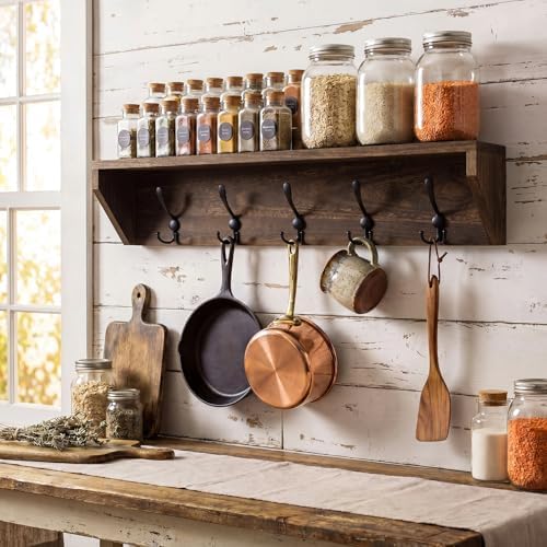 Geelin 35 Inch Wall Shelf with Hooks and Shelf Organizer
