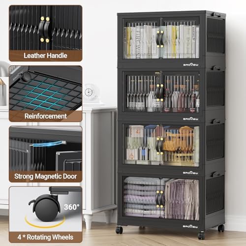 BROVIEW 240Qt Stackable Storage Bins with Lid for Home Dorm, 3Pack Black